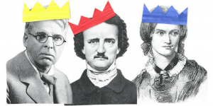 Literary figures in party hats